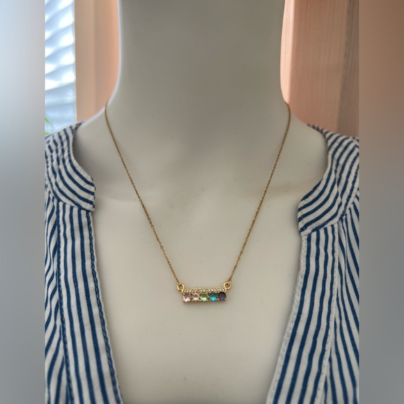 Cubic Zirconia Colorful Boho Chic Gold Necklace - Trendy Gold Necklace - Picture 5 of 16